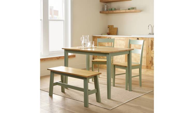 Argos Home Chicago Sage Green Dining Table, Bench & 2 Chairs