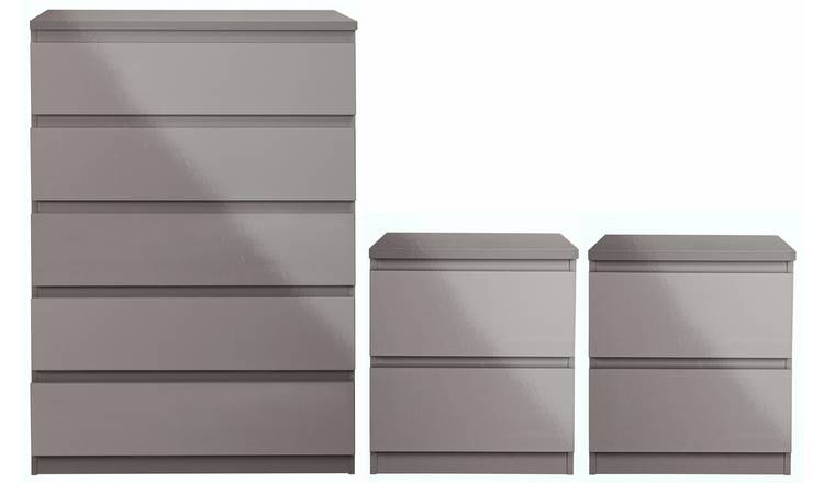 Argos Home Jenson 2 Bedside & 5 Drawer Chest Set -Grey Gloss