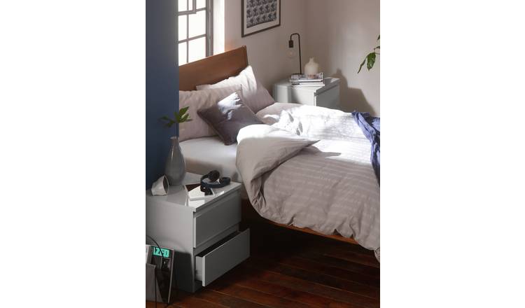 Argos Home Jenson Set of 2 Drawer Bedside Table - Grey Gloss