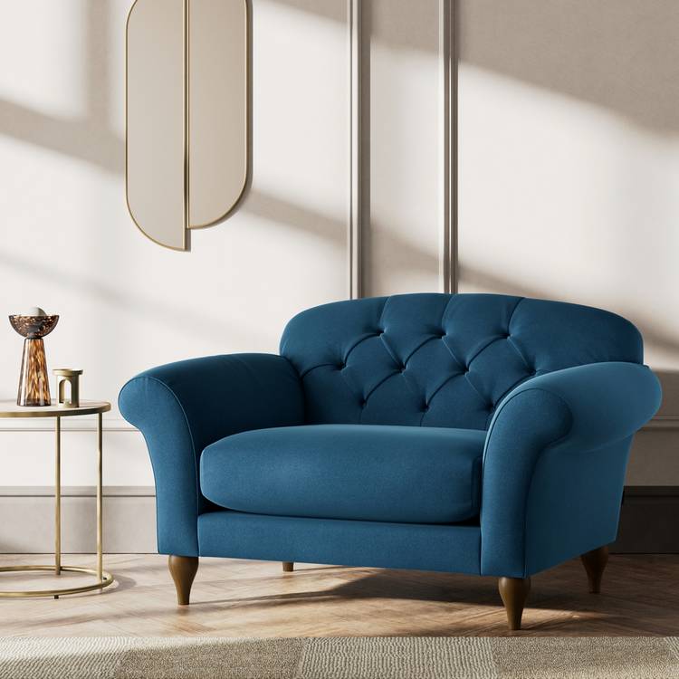 Habitat Brooker Velvet Cuddle Chair - Ink Blue - Dark Leg 0