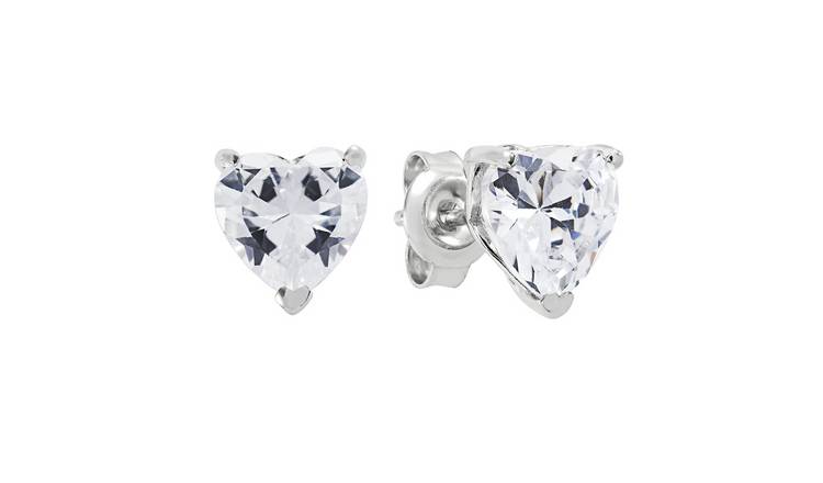 Revere Sterling Silver Heart Cut Cubic Zirconia Earrings