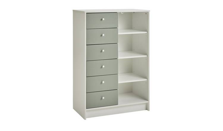 Argos Home Malibu Kids 6 Drawer Chest - Sage Green & White