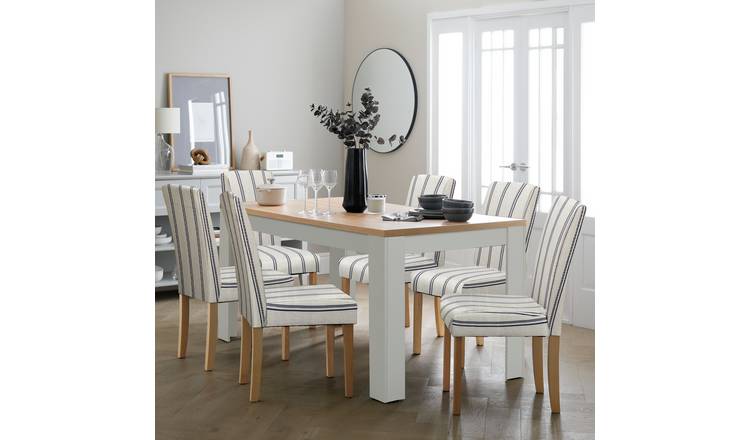 Argos Home Wood Effect Extending Dining Table &6 White Chair