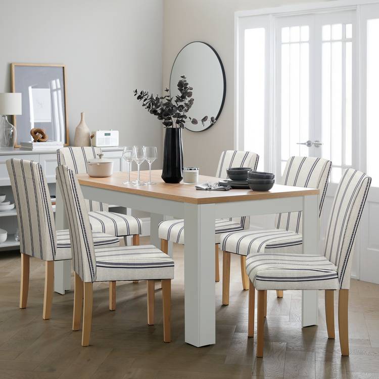 Argos Home Preston Extend Grey Dining Table & 6 White Chairs 0
