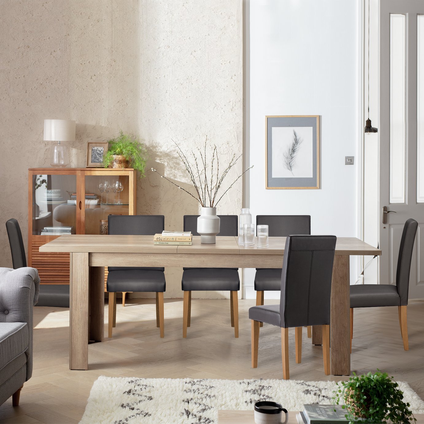 Argos Home Preston Ext Oak Dining Table &6 Chocolate Chairs