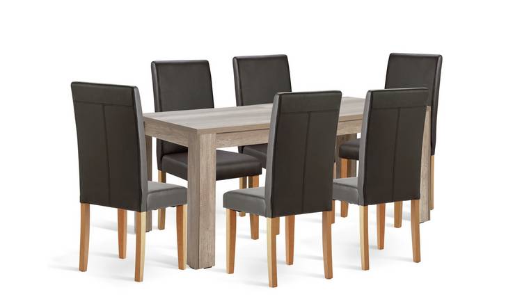 Argos Home Wood Effect Dining Table & 6 Chocolate Chairs