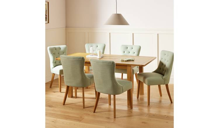 Argos Home Ashwell Extend Oak Dining Table & 6 Green Chairs