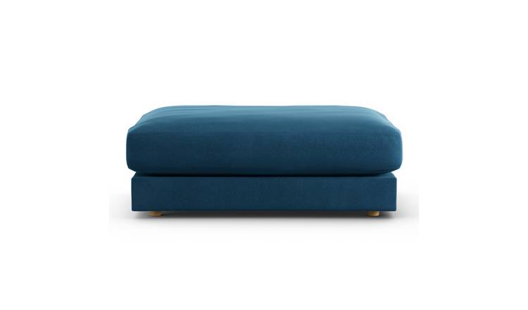 Habitat Ayr Velvet Footstool - Ink Blue