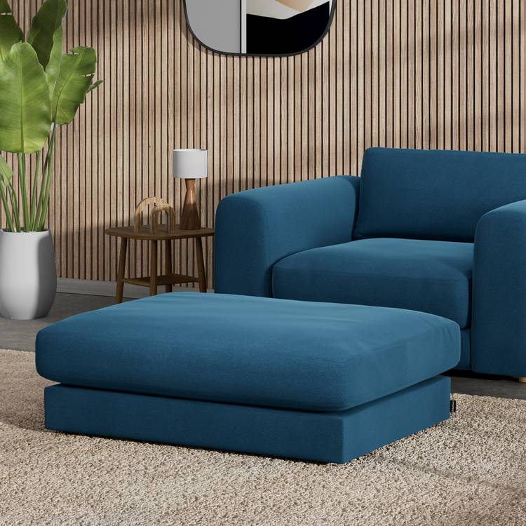 Habitat Ayr Velvet Footstool - Ink Blue 0