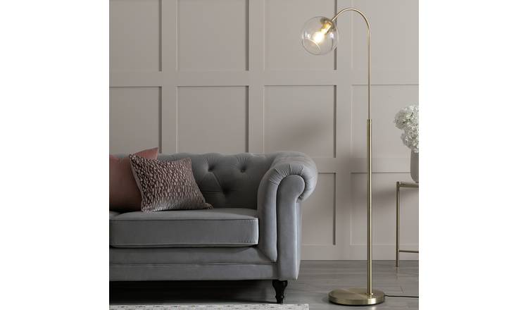 Habitat Coleman Glass Shade Metal Floor Lamp - Brass