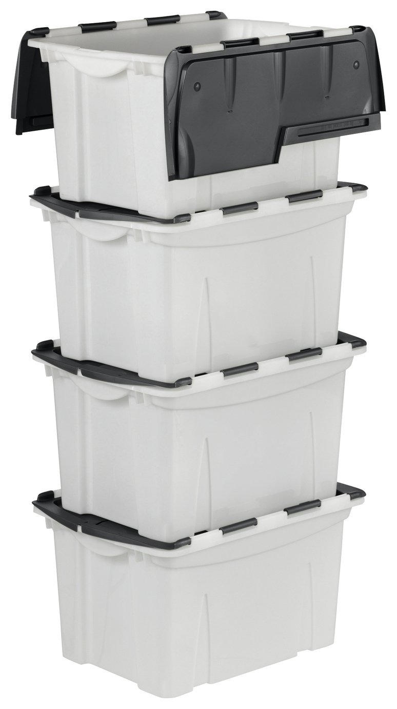black lidded storage boxes
