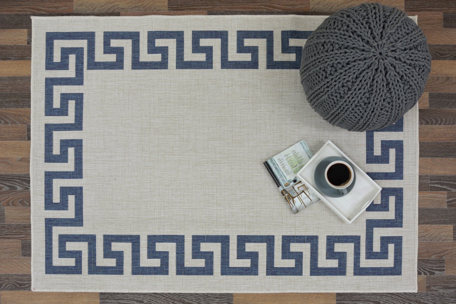 Antwerp Greek Key Rug - 80x150cm - Ocean Blue