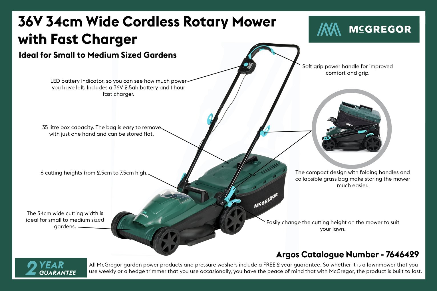 McGregor 34cm Cordless Rotary Lawnmower Reviews