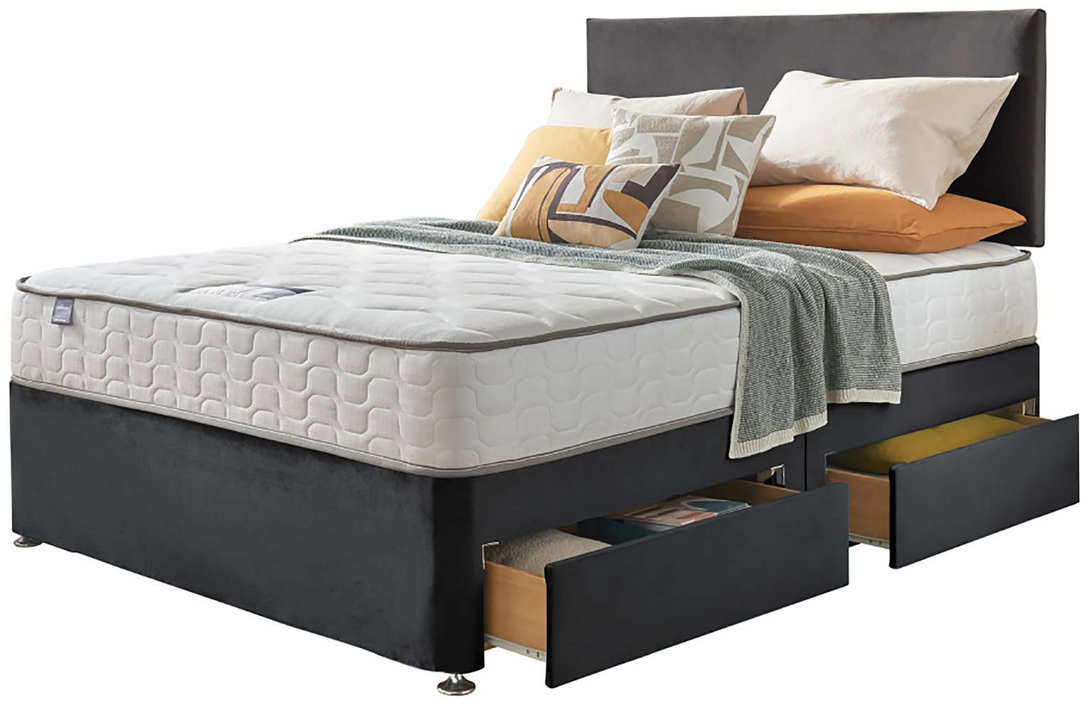 Silentnight Comfort Double 4 Drawer Divan Bed - Charcoal