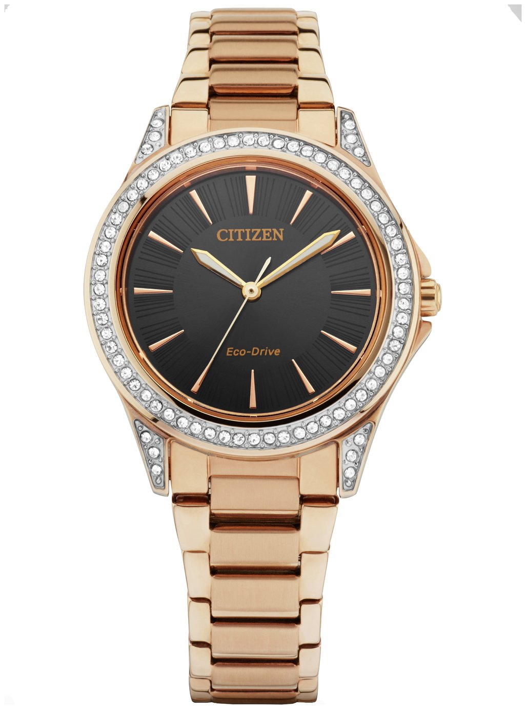  Argos Citizen Ladies' Rose Gold Tone Crystal Set Black Dial Watch