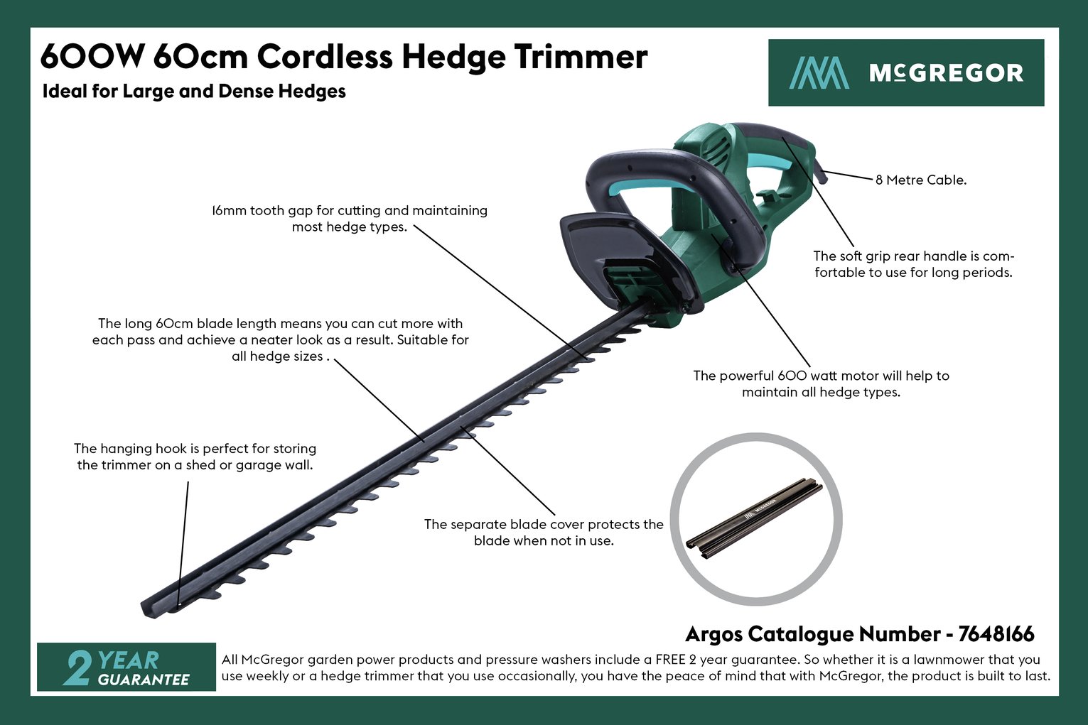 mcgregor 60cm corded hedge trimmer