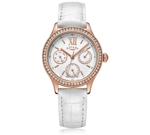 Rotary Ladies White leather Strap Watch