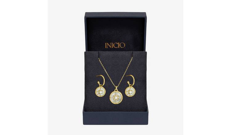 Inicio Gold Plated Mother of Pearl Pendant & Earrings Set 