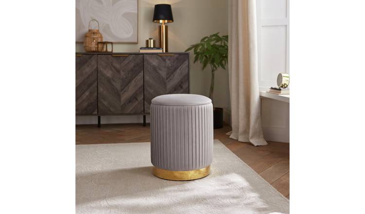 GFW Esme Velvet Storage Footstool - Grey