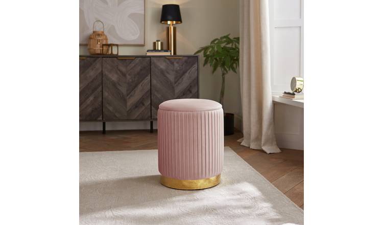 GFW Esme Velvet Storage Footstool - Pink