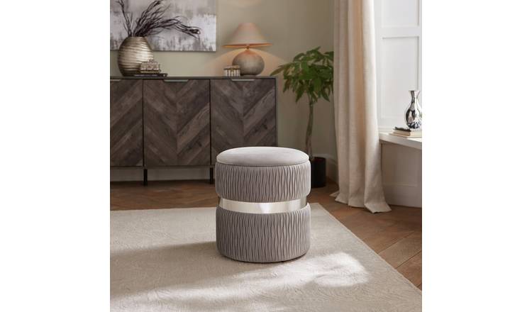 GFW Eden Velvet Storage Ottoman - Grey