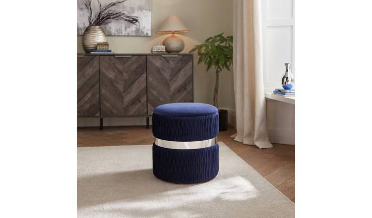 GFW Eden Velvet Storage Ottoman - Blue