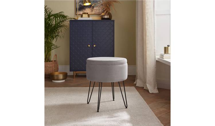 GFW Avery Velvet Storage Footstool - Grey