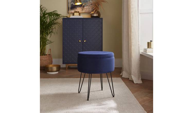 GFW Avery Velvet Storage Footstool - Blue