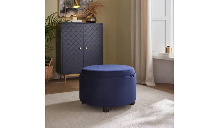 GFW Delilah Velvet Storage Ottoman - Blue