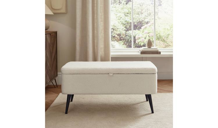 GFW Lola Fabric Storage Ottoman - Cream