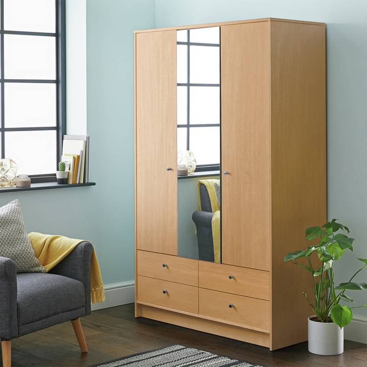 Argos Home Malibu 3 Dr 4 Drawer Mirror Wardrobe - Oak Effect 0