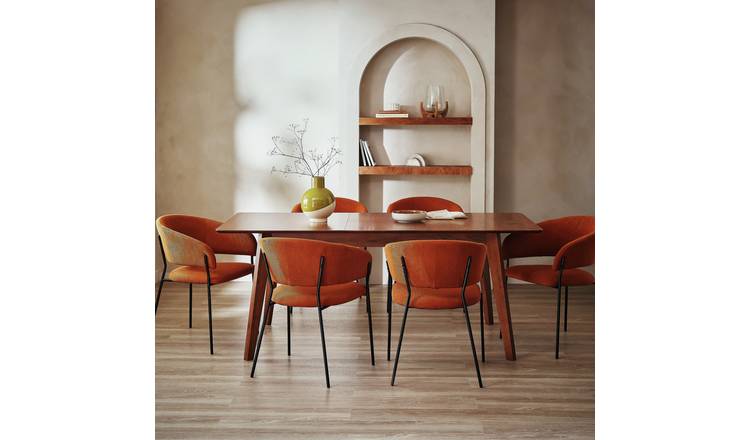 Habitat Callan Extending Walnut Dining Table&6 Orange Chairs