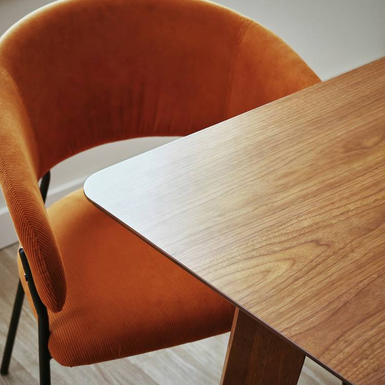 Habitat Callan Extending Walnut Dining Table&6 Orange Chairs 0