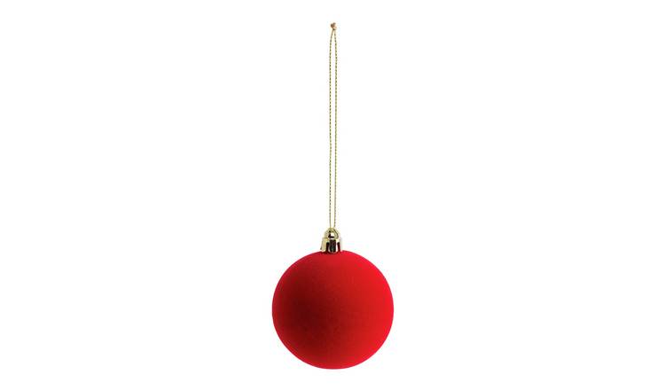 Habitat Pack of 6 Velvet Christmas Baubles - Red