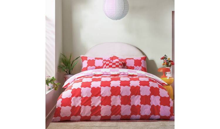 Heya Home Checkerboard Pink & Red Bedding Set - Single