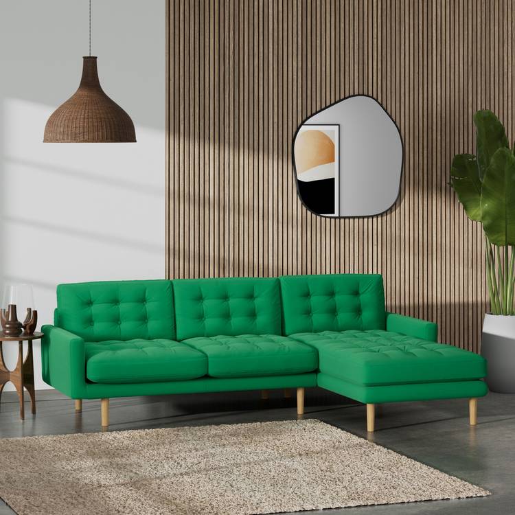 Habitat Fenner Right Hand Corner Sofa-Emerald Green -Ash Leg 0