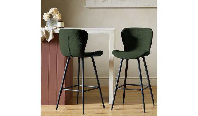 Habitat Etta Pair of Fabric Bar Stools - Green