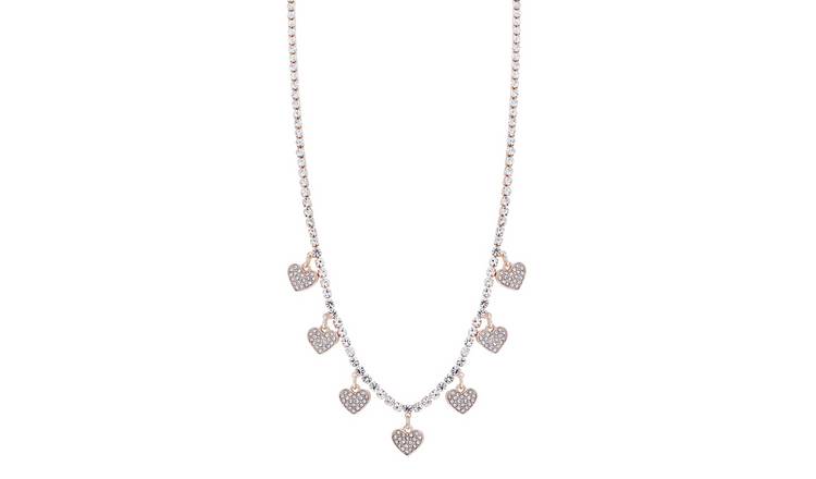 Lipsy Rose Gold Plated Crystal Heart Charm Pendant Necklace