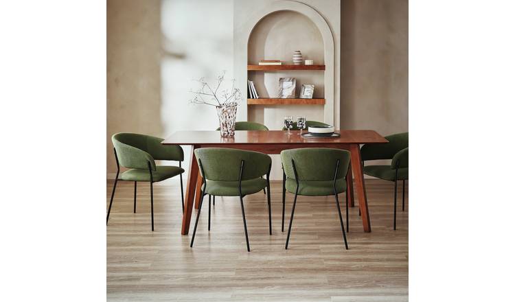 Habitat Callan Extending Walnut Dining Table& 6 Green Chairs