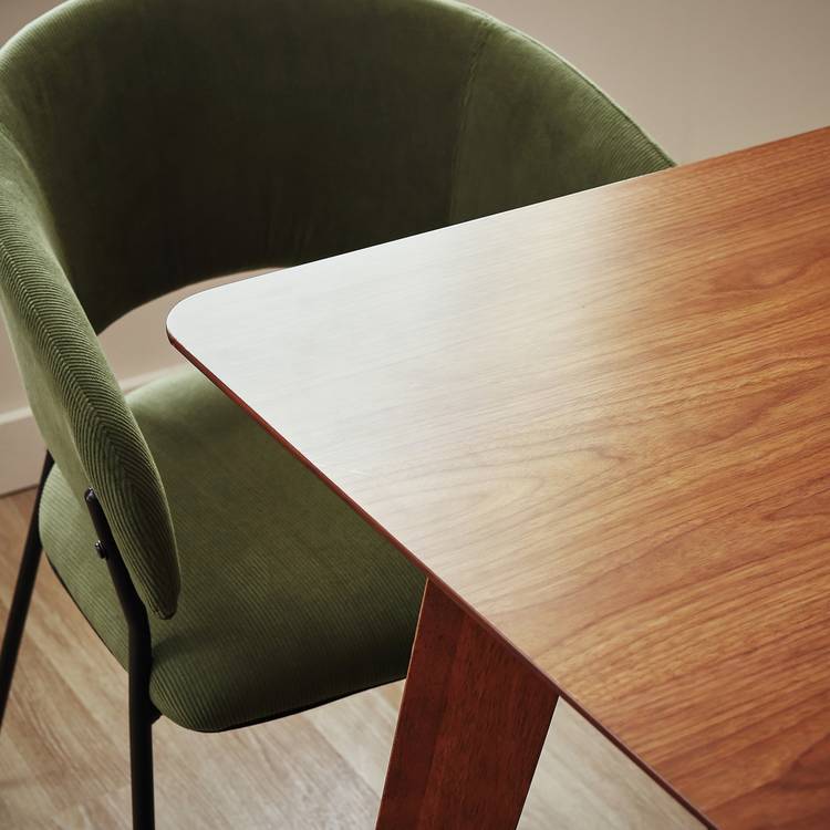 Habitat Callan Extending Walnut Dining Table& 6 Green Chairs 0