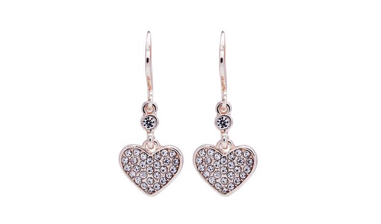 Lipsy Rose Gold Plated Crystal Pave Heart Drop Earrings
