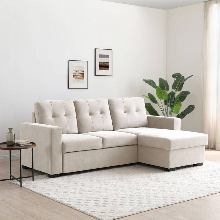 Kyoto Austin Fabric Reversible Corner Sofa Bed - Natural 0