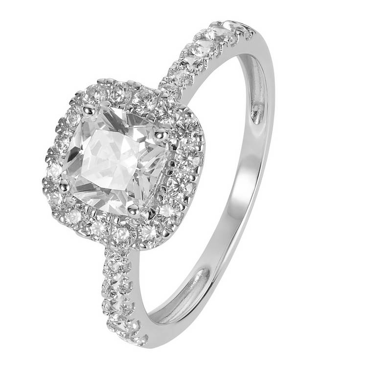 Revere 9ct White Gold Cubic Zirconia Halo Engagement Ring  R 0