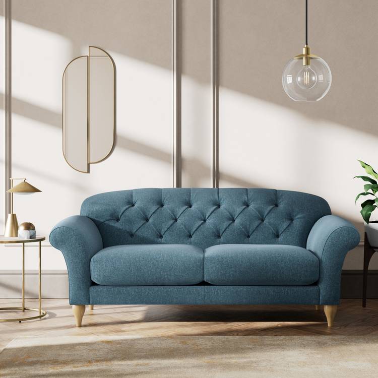 Habitat Brooker Fabric  3 Seater Sofa - Blue - Ash Leg  0