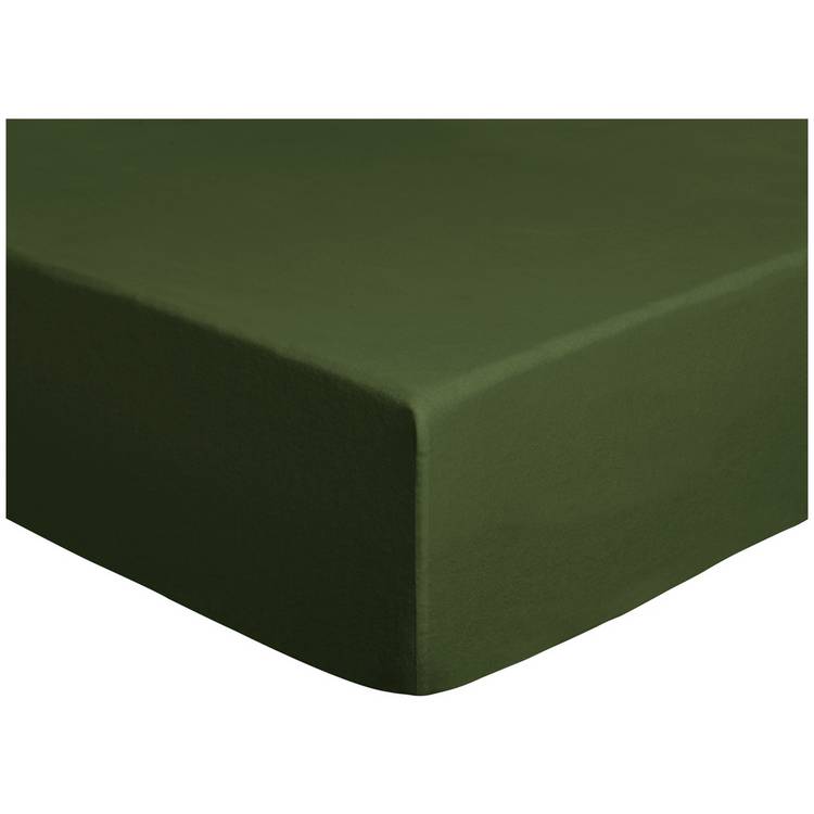 Habitat Cotton Brushed Plain Green Fitted Sheet - King size 0