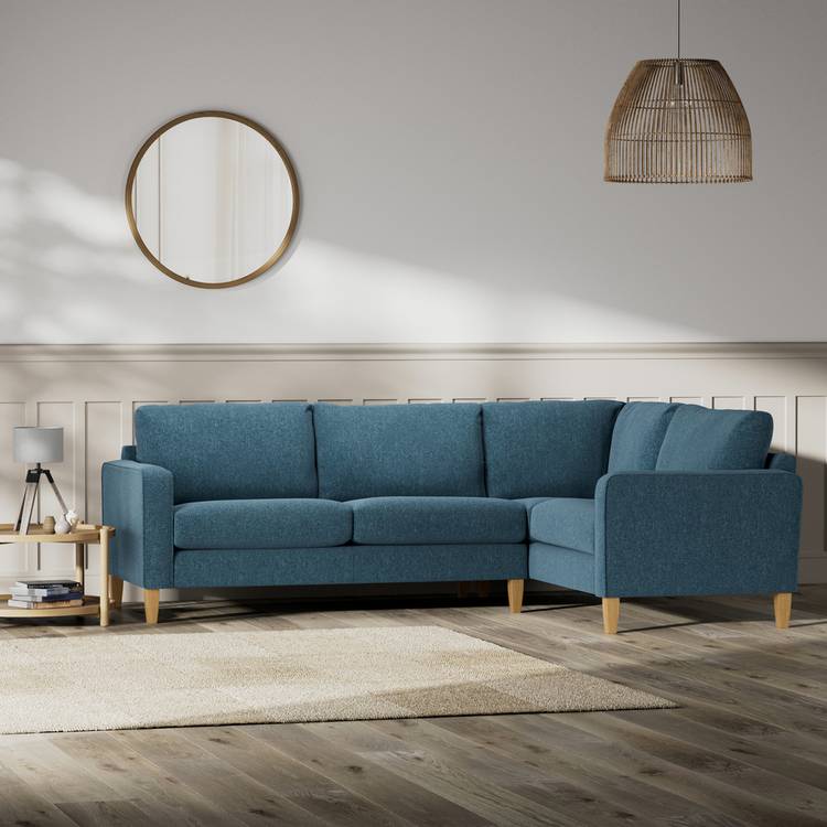 Habitat Flint Fabric Right Hand Corner Sofa - Blue - Ash Leg 0