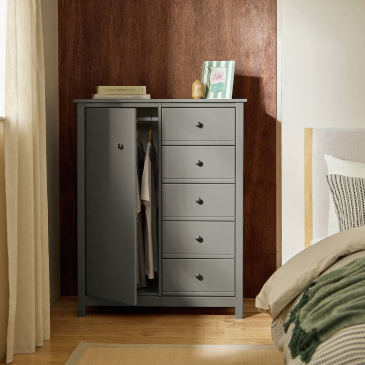 Habitat Brookyln 1 Door 5 Drawer Short Wardrobe - Grey 0