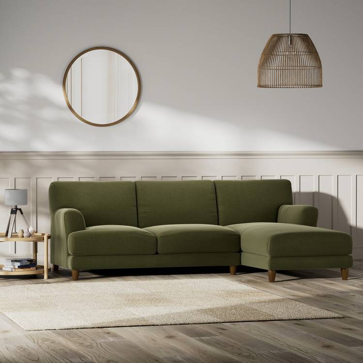 Habitat Askem Velvet Right Hand Corner Sofa - Moss Green 0