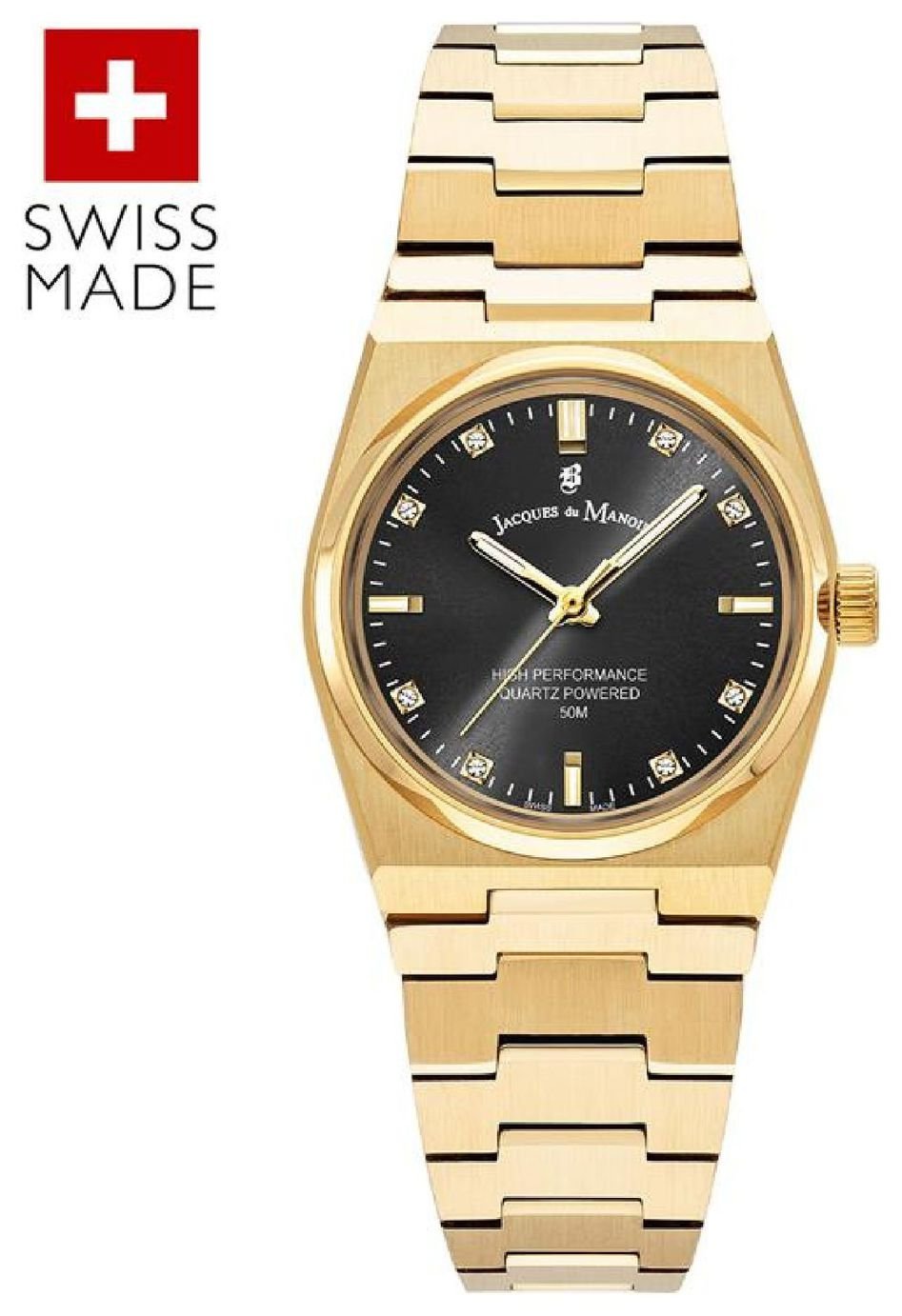 Jacques Du Manoir Orologio Donna Al Quarzo NRO.21, Quadrante Nero, Cinturino In Acciaio