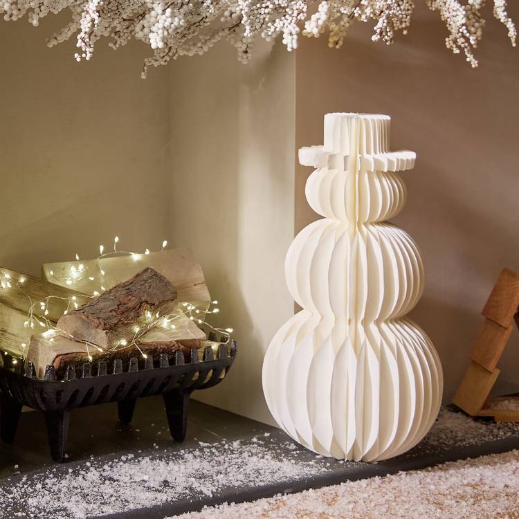 Habitat White Paper Honeycomb Snowman Christmas Decoration 0